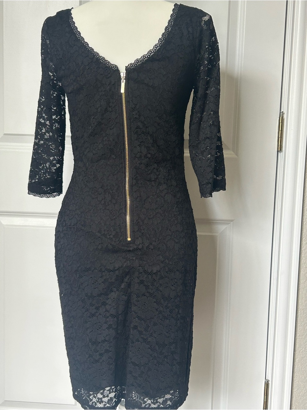 Eliza J Black Lace Midi Dress with Three-Quarter Sleeves - Picture 2 of 3